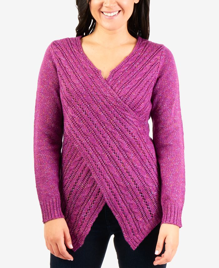 NY Collection PointelleKnit CrossFront Sweater Macy's