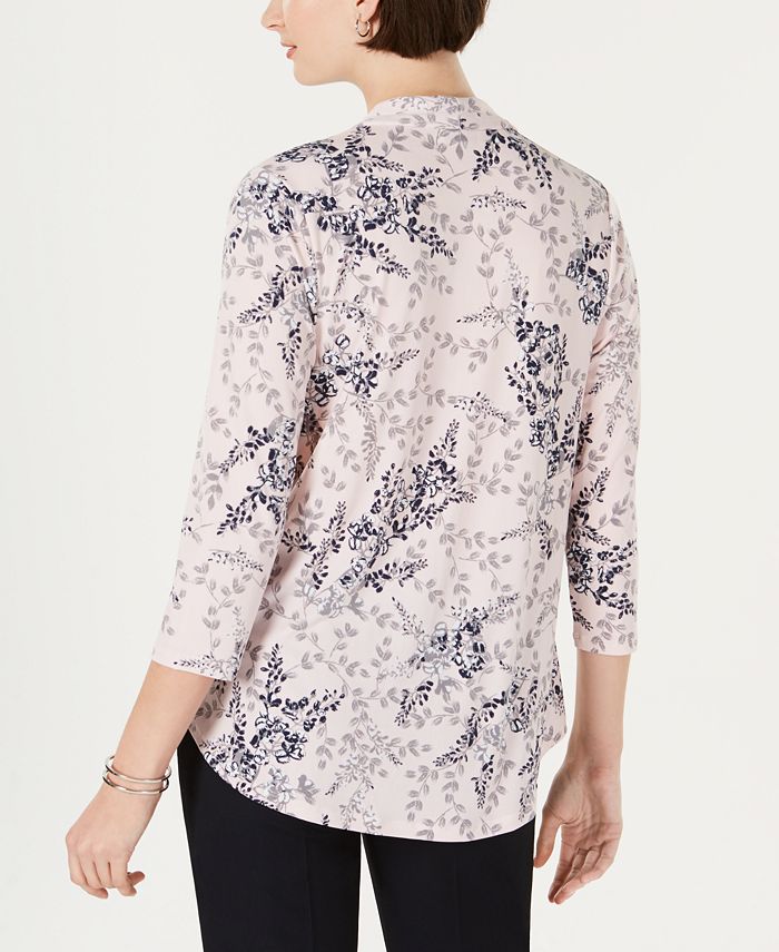 Charter Club Printed Pleated 3/4-Sleeve Top, Created for Macy's ...