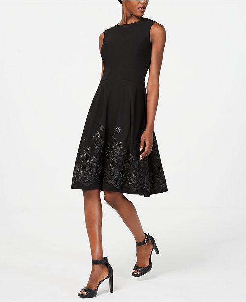Calvin Klein Embroidered Fit & Flare Dress & Reviews - Dresses - Women ...