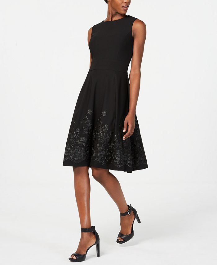 Calvin Klein Embroidered Fit & Flare Dress & Reviews - Dresses - Women -  Macy's