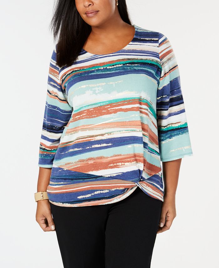 JM Collection Plus Size Knot-Hem Printed Tunic, Created for Macy's ...