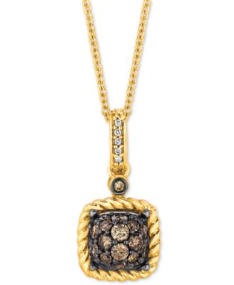 Chocolatier&reg; Chocolate&reg; & Vanilla&reg; Diamond Square Cluster 18" Pendant Necklace (3/8 ct. t.w.) in 14k Gold