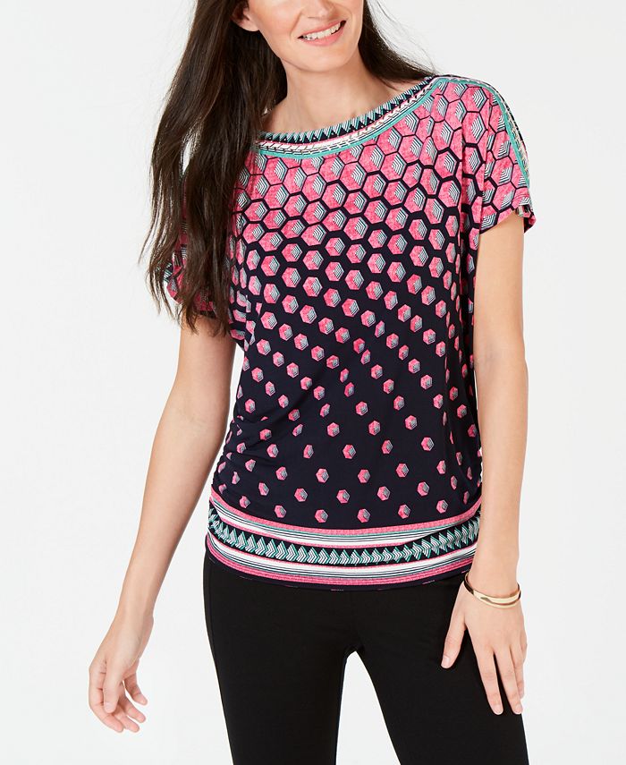 JM Collection Petite Mixed-Print Dolman-Sleeve Top, Created for Macy's ...