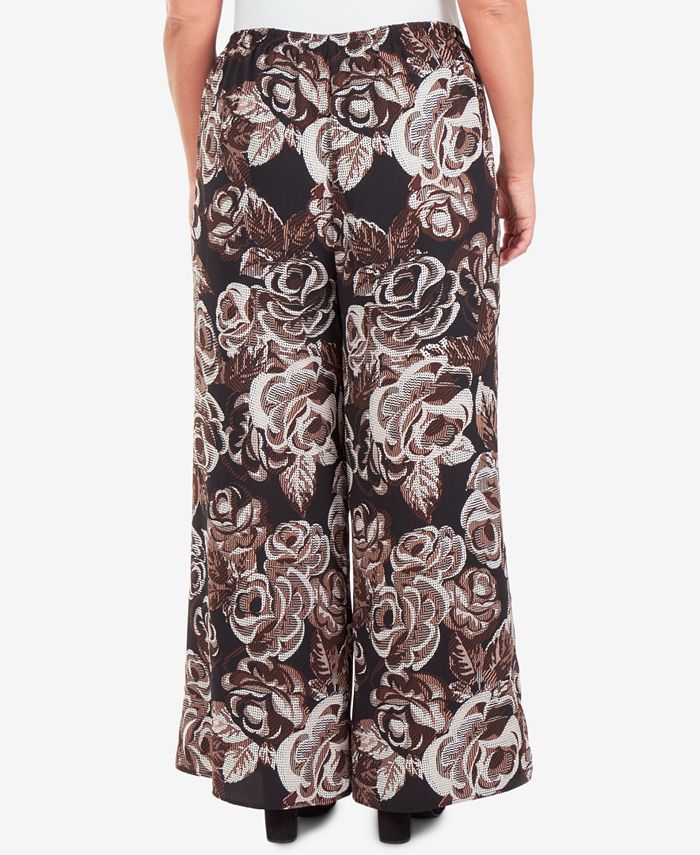 NY Collection Plus Size Floral-Print Skirt-Front Wide-Leg Pants ...