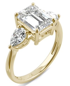 image of Moissanite Emerald Three Stone Ring (3-3/8 ct. tw. Diamond Equivalent) in 14k Yellow Gold