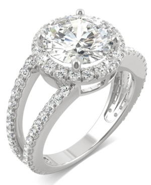 image of Moissanite Round Split Shank Halo Ring (3-3/8 ct. tw. Diamond Equivalent) in 14k White Gold