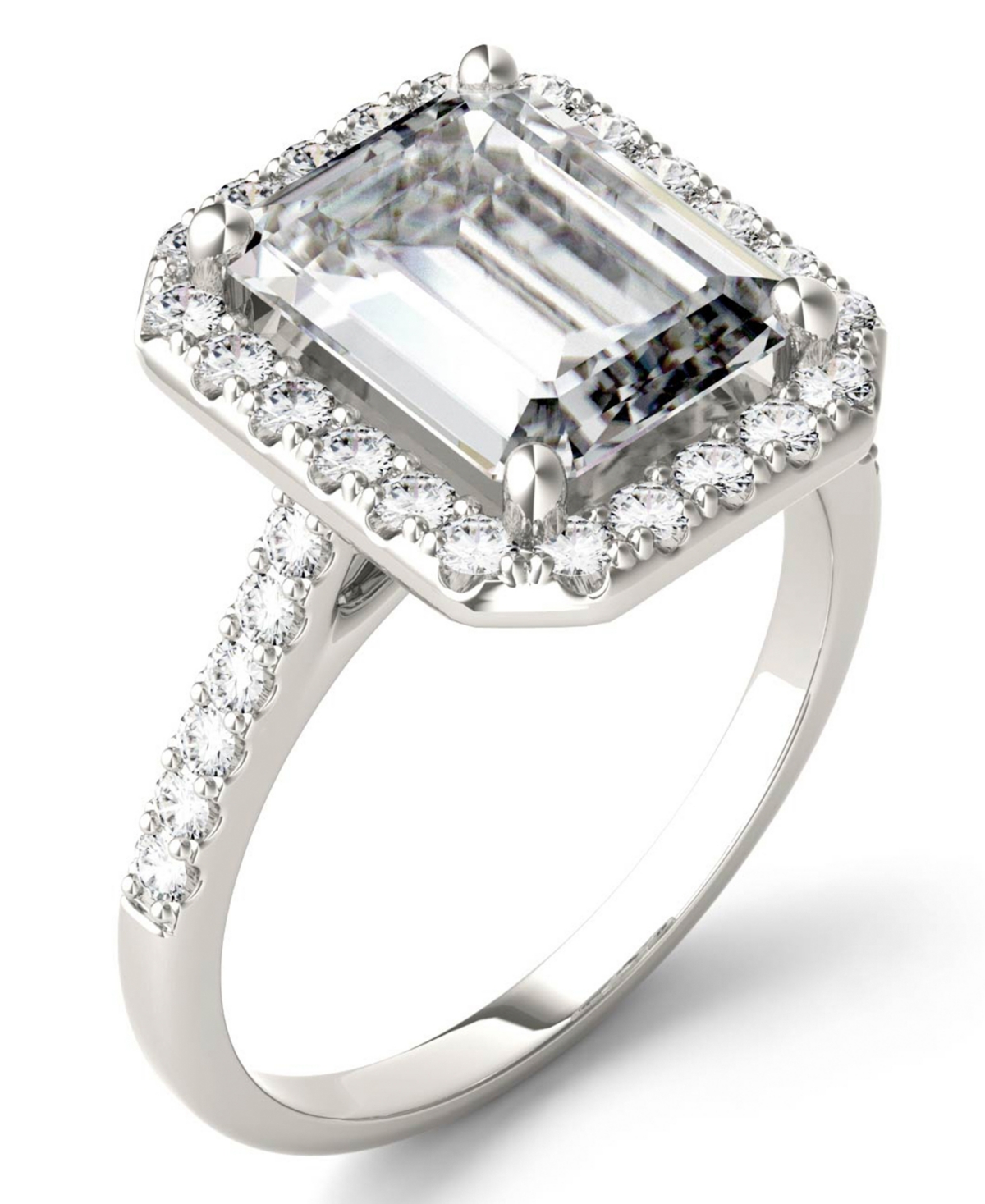 Moissanite Emerald Halo Ring (4 ct. tw. Diamond Equivalent) in 14k White Gold - White Gold