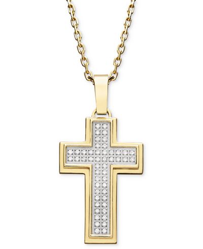 Men's Diamond Cross Pendant Necklace in Gold Ion-Plated Stainless Steel ...
