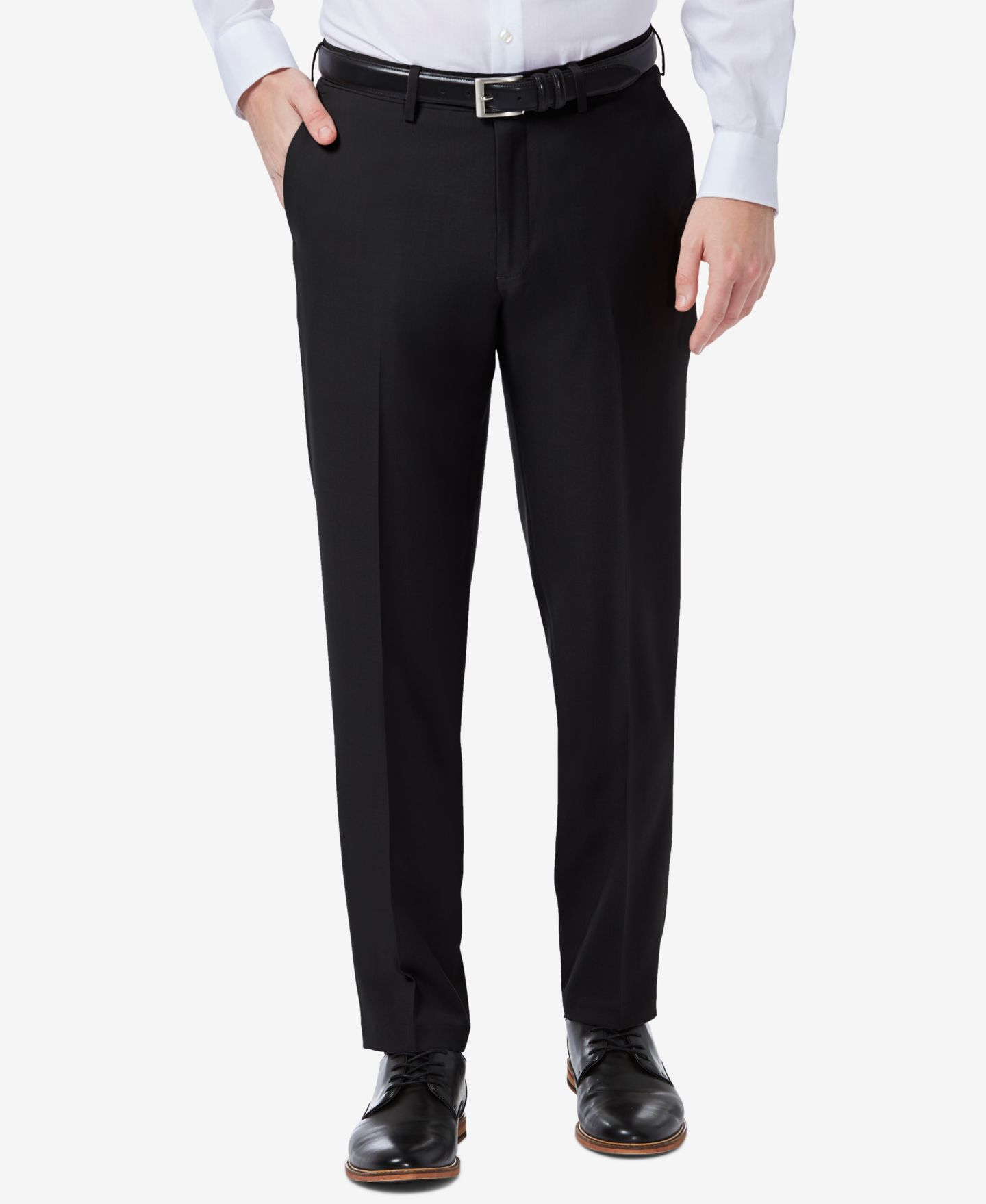 Мужские брюки Haggar Premium Comfort Slim-Fit Performance Stretch Flat-Front Dress Pants, цвет: Чёрный — фото 1