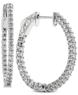 image of Diamond In & Out Oval Hoop Earrings (1 ct. t.w.) in 14k White Gold