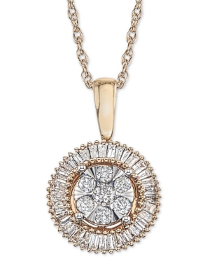 image of Diamond Halo Cluster Adjustable Pendant Necklace (1/3 ct. t.w.) in 14k Yellow & White Gold