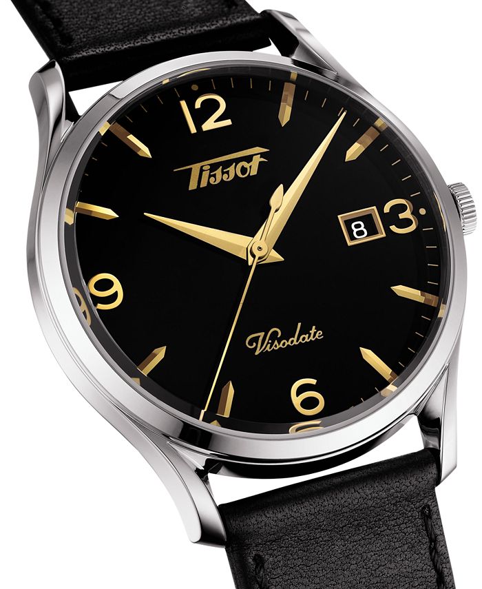 Tissot Men's Swiss Heritage Visodate Black Leather Strap Watch 40mm Macy's
