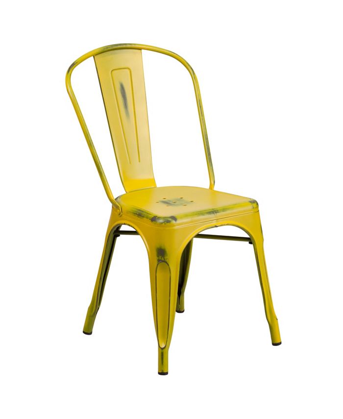 Flash Furniture Distressed Yellow Metal IndoorOutdoor Stackable Chair Macy's