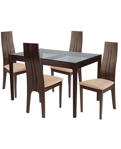 Flash Furniture Glendale 5 Piece Espresso Wood Dining Table Set With Glass Top And Padded Wood Dining Chairs Reviews Furniture Macy S