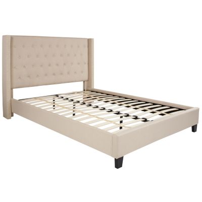 Riverdale Queen Size Tufted Upholstered Platform Bed In Beige Fabric ...