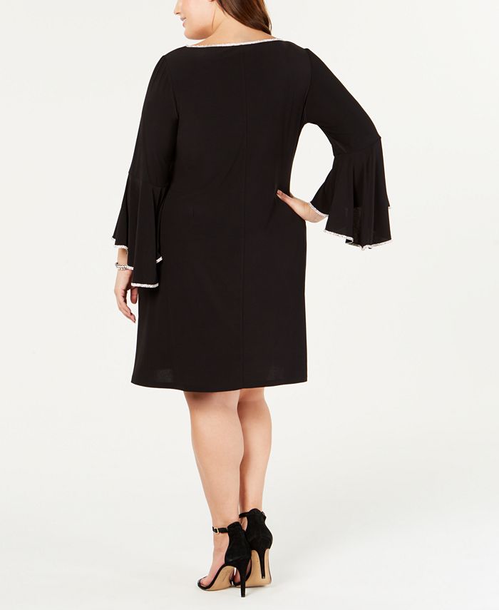 MSK Plus Size Rhinestone-Trim Bell-Sleeve Dress - Macy's