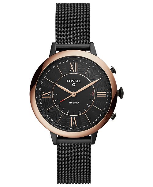 Fossil Women S Tech Jacqueline Black Stainless Steel Mesh Bracelet Hybrid Smart Watch 36mm Reviews Watches Jewelry Watches Macy S