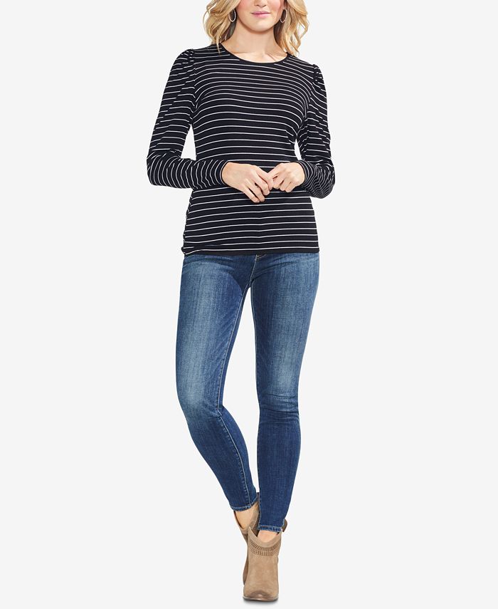Vince Camuto Puff-Shoulder Striped Top & Reviews - Tops - Women - Macy's