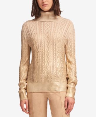 DKNY - Metallic-Detail Cable-Knit Turtleneck Sweater