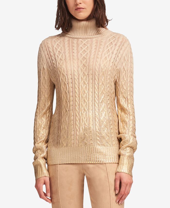 Geometric Metallic Accent Knit Turtleneck Sweater