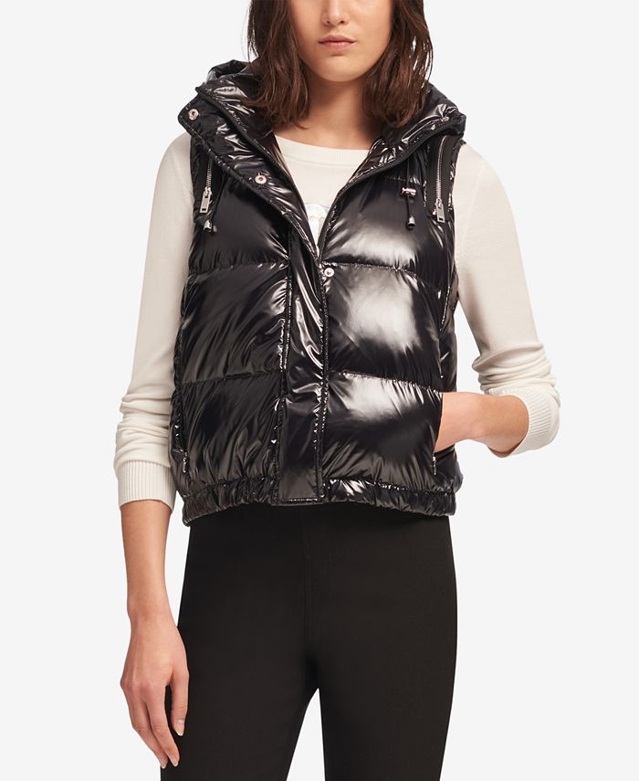 DKNY Hooded Metallic Puffer Vest - Macy's