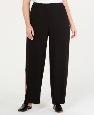 Eileen Fisher - Plus Size Silk Tuxedo-Stripe Pants