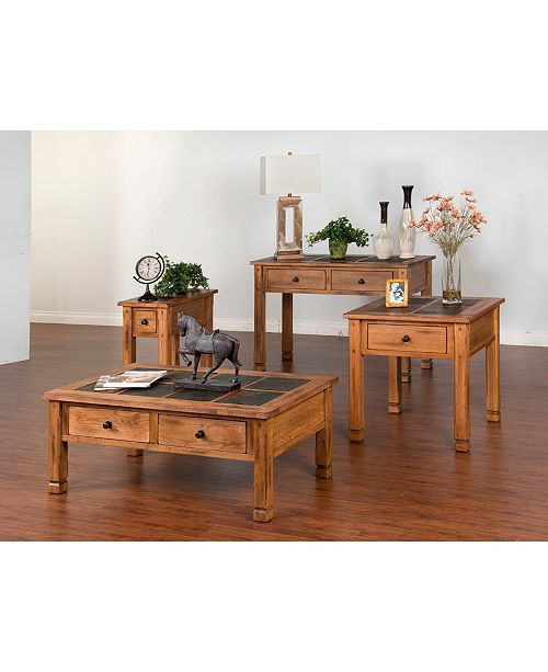 Sunny Designs Sedona 26"H Rustic Oak Chair Side Table, Slate Top