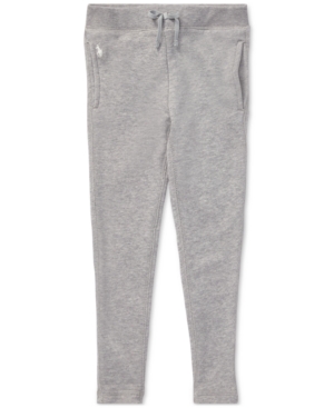 Shop Polo Ralph Lauren Big Girls Washed French Terry Leggings In Light Grey Heather
