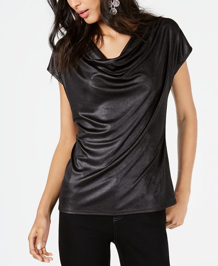 INC International Concepts I.N.C. Cowl-Neck Shine Top, Created for Macy ...