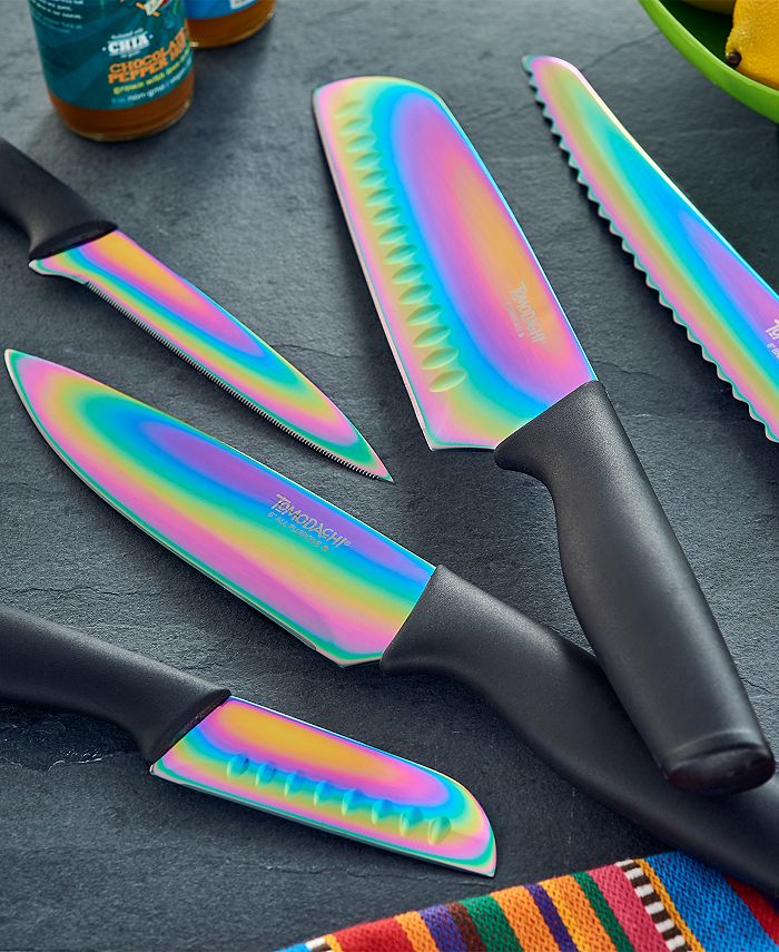 Hampton Forge - Tomodachi™ Rainbow Black 12-Pc. Knife Set with Matching Blade Guards, Titanium