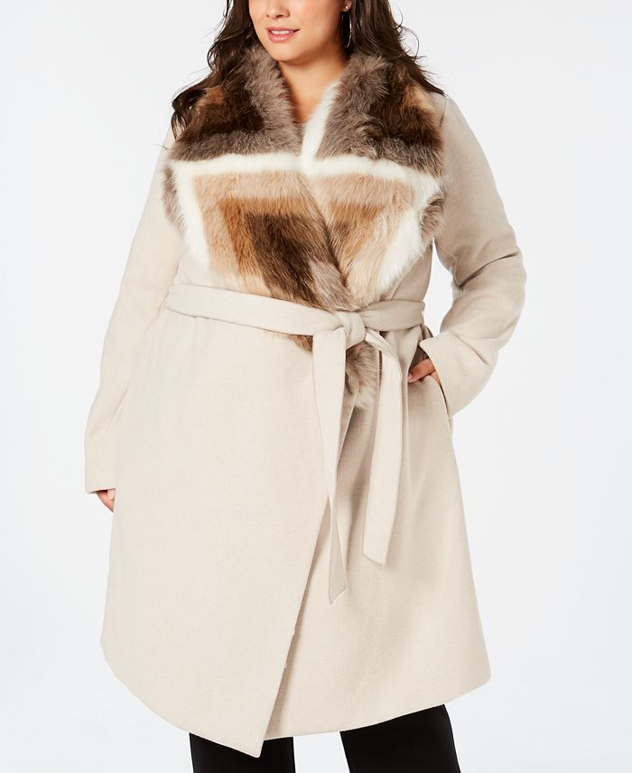 Alfani Plus Size Faux-Fur Collar Belted Coat, Created for Macy's - Macy's