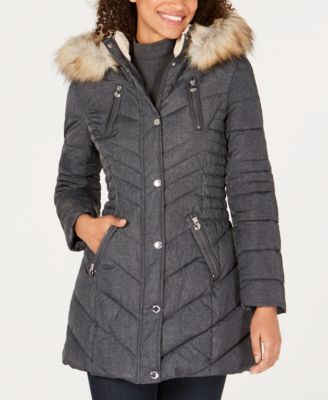 cinched waist puffer coat