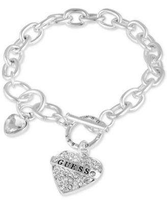 Silver-Tone Crystal Logo Heart Charm Link Bracelet