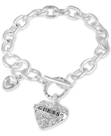 Silver-Tone Crystal Logo Heart Charm Link Bracelet