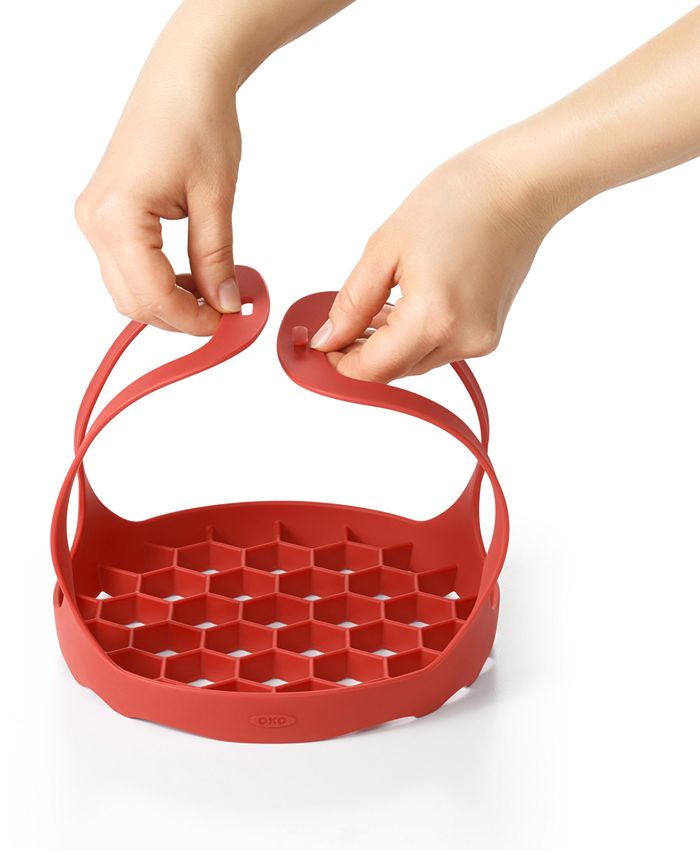 Silicone Steamer Basket & Pot Sling – Heat-Resistant Trivet For Pressure Cookers, Oven Safe, Red, Fits 6Qt/8Qt Pots