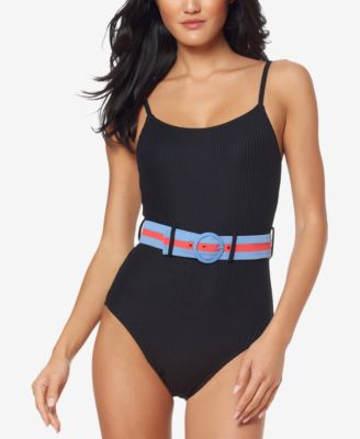 ribbed belted one piece swimsuit