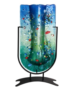 Jasmine Art Glass 14.5" X 7.5" Tall U Vase Fused Glass In Multi