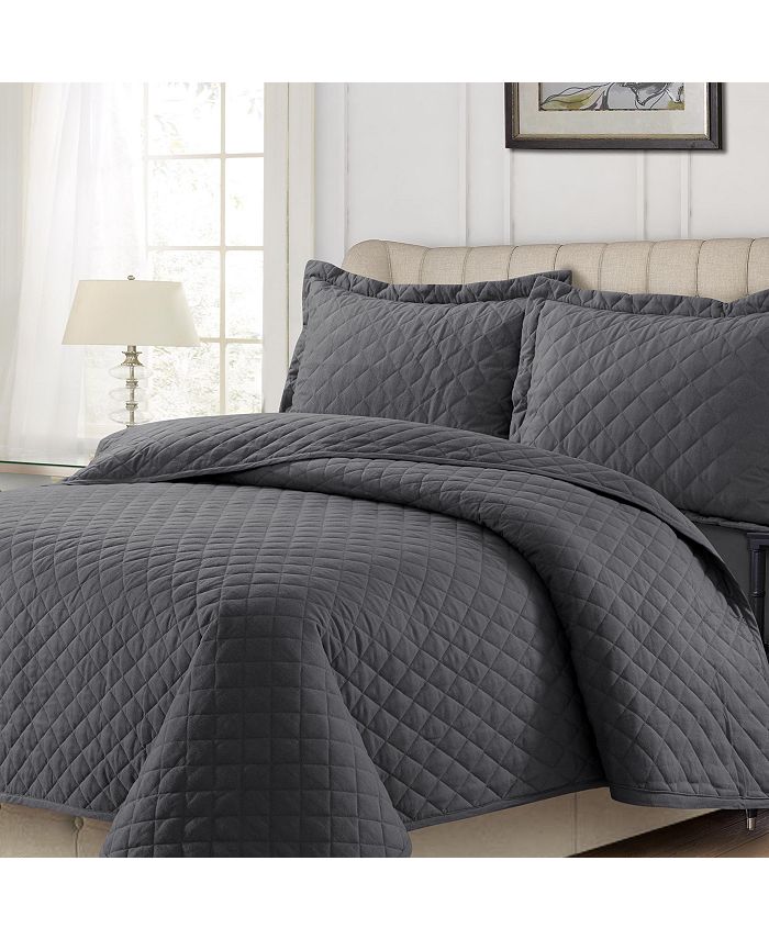Tribeca Living Cotton Flannel Solid Oversized Quilt Set & Reviews