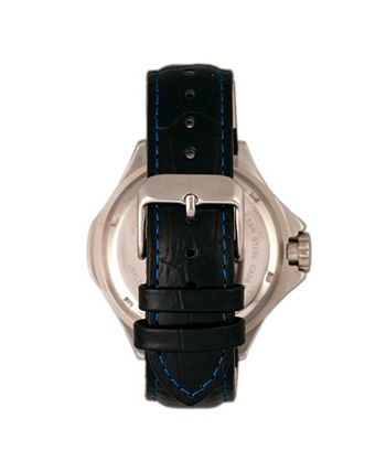 Breed - Tempe Leather-Band Watch w/Day/Date - Black/Silver
