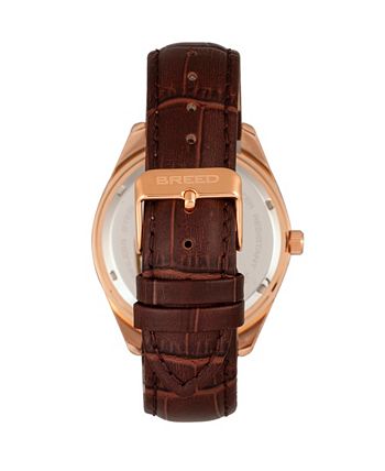 Breed - Louis Leather-Band Watch w/Date - Rose Gold/Brown/Black