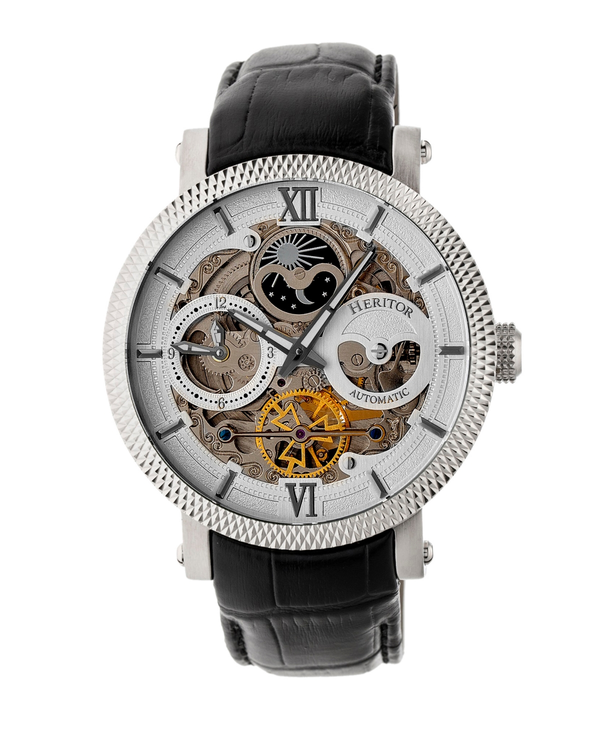 Automatic Aries Silver Leather Watches 43mm - Black