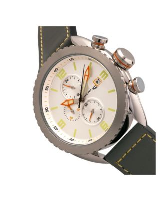 Morphic M64 Series, Silver Case, Chronograph Grey Leather Band Watch w/ Date, 48mm