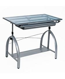 Avanta Drafting Table - Silver / Blue Glass