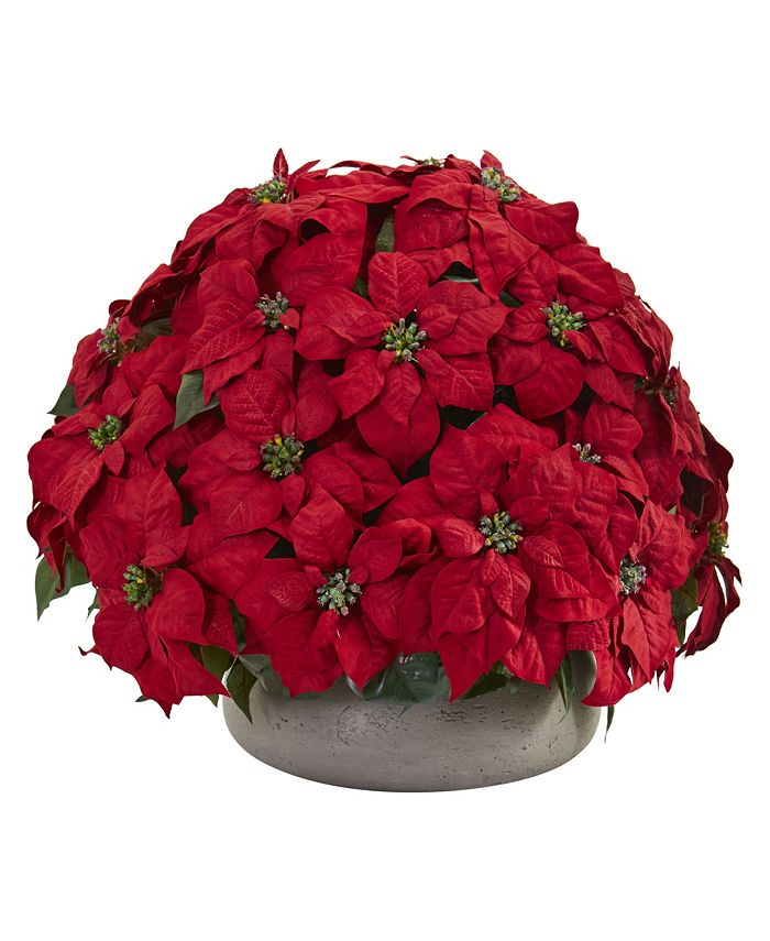 Nearly Natural Large Poinsettia Artificial Plant in Stone Planter Macy's