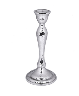 Classic Touch 8.75" Hammered Nickel Candlestick In Silver