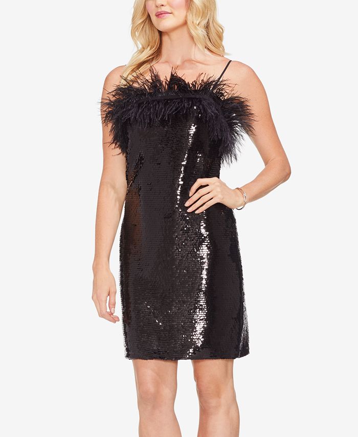 Vince Camuto Feather Sequined Dress - Macy's