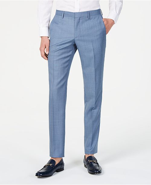 Hugo Boss Men S Modern Fit Light Blue Mini Check Suit Pants