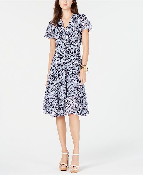 Michael Kors Printed Ruffled Wrap Dress Reviews Dresses