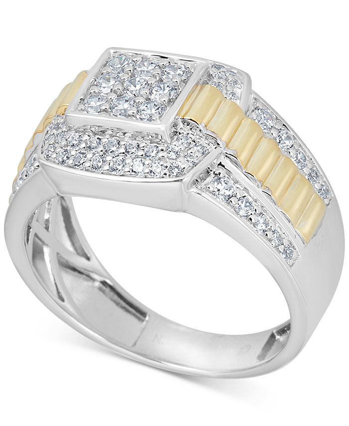 Macy's Men's Diamond Two-Tone Ring (1 ct. t.w.) in 10k Gold & White ...