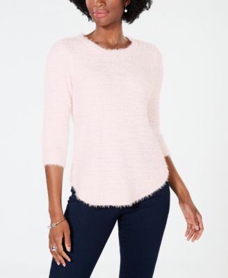 Petite Popcorn-Texture Eyelash Sweater 